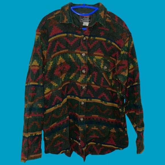 Vintage Woolrich Wool Aztec Rare Collab Lands End Button Down L